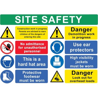 Construction Site Safety Information Notice Board C/w Pockets
