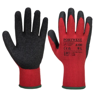 L (9) A100 - Grip Glove - Latex. Thick glove. Red/Black