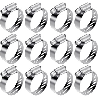 kuou 12 Pack Stainless Steel Hose Clips Set, Adjustable Hose Clamp Set for Flexible Hose Pipe Tube (9-16 mm)