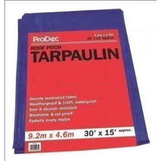 30' x 15' Heavy duty multi-purpose tarpaulin, manufactured from double laminated polypropylene coated fabric.