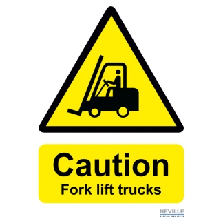 HWS/02 NSP 'caution fork lift trucks' A4 portrait sign