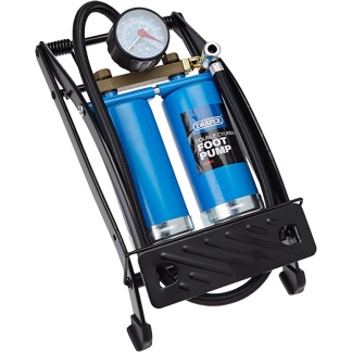 Draper 25996 Double Twin Cylinder Foot Pump with Gauge 890004, Blue