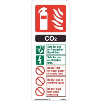 CO2 Fire Extinguisher Sign 100 x 300 RP C/w Self Adhesive Strips