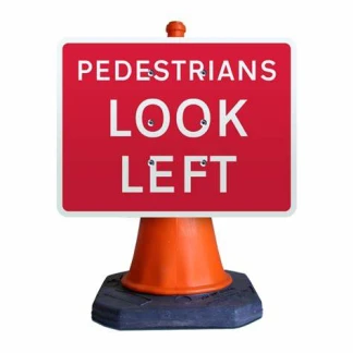"Pedestrians Look Left" 600 x 450 Aluminium Sign C/w Post Mount Channel