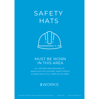 HOPWorks Safety Hats must be worn sign A4 - 3mm foamex