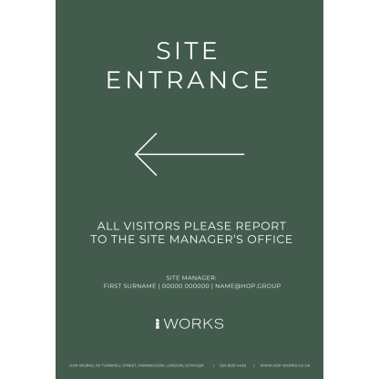 HOPWorks Site Entrance Left sign A3 - 3mm foamex (need to be edited for every order to include contact details)
