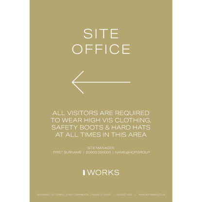 HOPWorks Site Office Left sign A4 - 3mm foamex (To include contact details each order)
