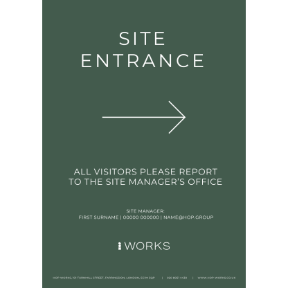 HOPWorks Site Entrance Right sign A3 - 3mm foamex (need to be edited for every order to include contact details)