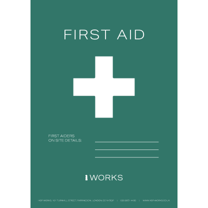 HOPWorks First Aid sign A3 - 3mm foamex (To include contact name & mobile Number each order)