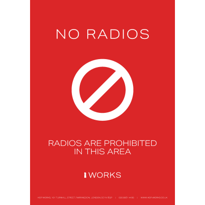 HOPWorks No Radio's sign A3 - 3mm Foamex