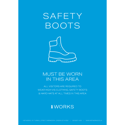 HOPWorks Safety Boots must be worn sign A3 - 3mm foamex