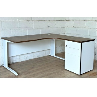 Radial Corner Desk Walnut White RIGHT 11309