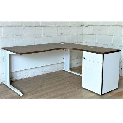 Radial Corner Desk Walnut White RIGHT 11309