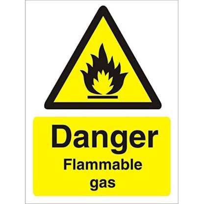 Danger Flammable Gas Sign, 400mm x 300mm - 1mm Semi Rigid Plastic