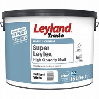 Leyland Trade Super Leytex 15Ltr Brilliant White Matt Emulsion Paint (60248)