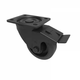 Black Elastic Rubber 65ShoreA Plate Swivel Brake 80mm 150kg Load BLKH80SRNBJSWB/BLK