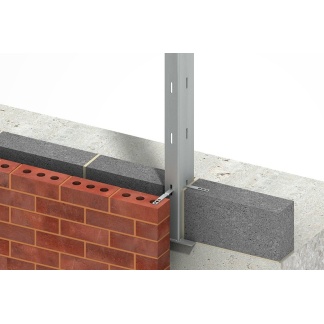 Ancon Windpost type WP3 consisting of formed channel 95 x 60 x 6mm thick x 3292mm long, slotted at 225mm centres. Posts supplied with standard SDN/SNS ties at 225mm centres to suit traditional blockwork, a standard welded base, loose top cleat and FAZII expansion bolts.