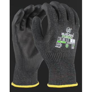 ISO Cut E Black Patented XREY™ liner with Hardwearing, Flexible PU Palm Coating.