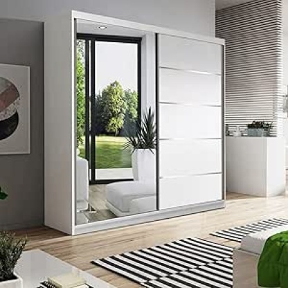 Modern Sliding Door Wardrobe with Built in Mirror (150cm Wide) - Matt White