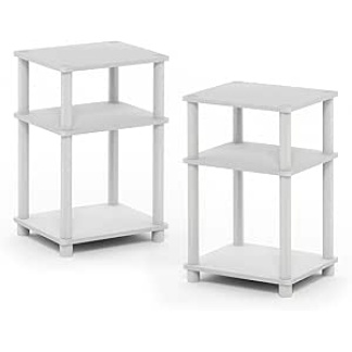 Furinno Just 3-Tier Turn-N-Tube End Table, 2-Pack White