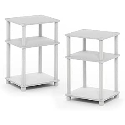 Furinno Just 3-Tier Turn-N-Tube End Table, 2-Pack White