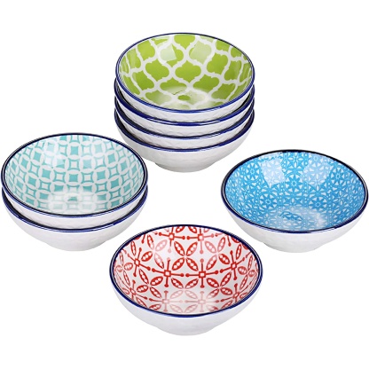 Serving Dishes 8 Pieces Hand Painted Patterned 3.5 Inches Porcelain Appetiser Dishes Set (8.8 * 8.8 * 2.8cm)