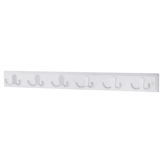 Double Coat Hook Rail - 685 x 70 x 15mm - 6 Hook - White Board with Polished Chrome Hooks