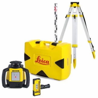 Leica Rugby 610 Self-Levelling Red Rotating Laser (500m) Alkaline with Tripod & Staff