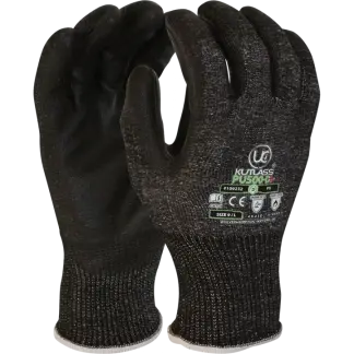 9 (L) ISO Cut E Glove Black Patented XREY™ liner with Hardwearing, PU Coating.