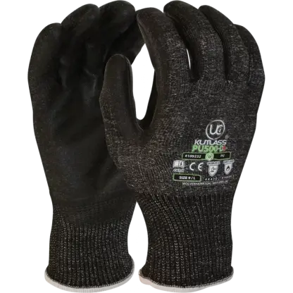 9 (L) ISO Cut E Glove Black Patented XREY™ liner with Hardwearing, PU Coating.
