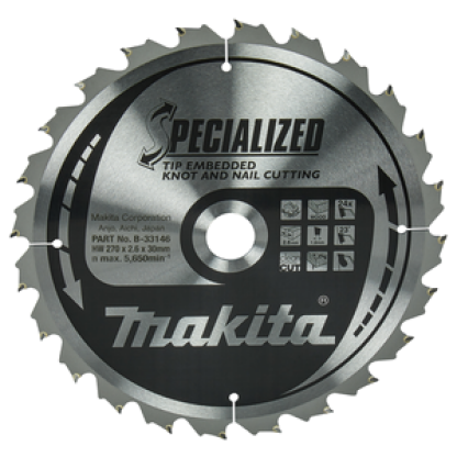 Makita B-33146 270 x 30 x 24T Specialized TCT Saw Blade for Wood with Nails