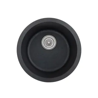 Vera Round Sink 420mm - Black Granite + gunmetal strainer