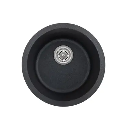 Vera Round Sink 420mm - Black Granite + gunmetal strainer