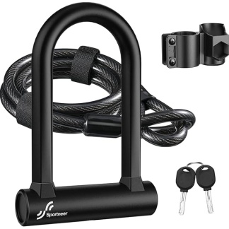 Bike Lock, 16mm Heavy Duty Bike D Lock with 5Ft/1.2M High Security Steel Cable