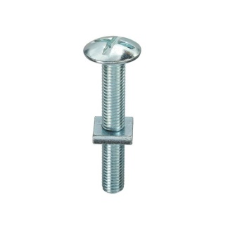 M6 x 12 Grade 4.8 Mushroom Head Roofing Bolts and Sq Nuts BZP. Pk 200
