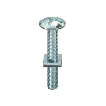 M6 x 12 Grade 4.8 Mushroom Head Roofing Bolts and Sq Nuts BZP. Pk 200