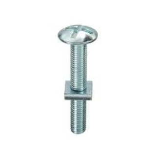 M6 x 20 Grade 4.8 Mushroom Head Roofing Bolts and Sq Nuts BZP. Pk 200
