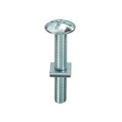 M6 x 20 Grade 4.8 Mushroom Head Roofing Bolts and Sq Nuts BZP. Pk 200