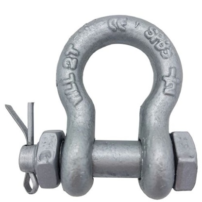 1" 8.50 Tonnes US Fed Bow Shackle - safety nut and bolt