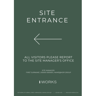 HOP001 Site Entrance Left sign A3 - 3mm foamex (need to be edited for every order to include contact details)