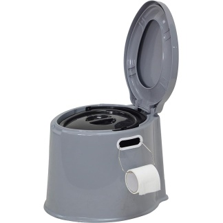 6L Large Lightweight Grey Portable Compact Travel Camping Toilet with Washable Basket and Toilet Roll Holder, Grey