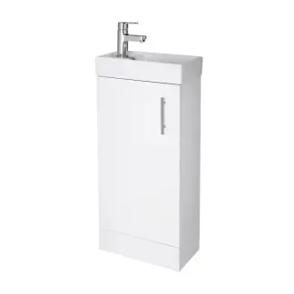Nuie Vault 400mm Floor Standing 1-Door Vanity Unit & Basin 1TH - Gloss White