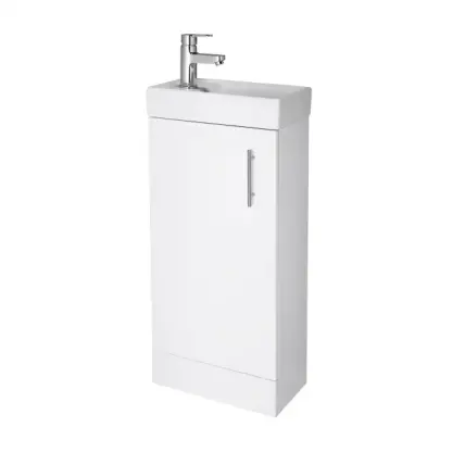 Nuie Vault 400mm Floor Standing 1-Door Vanity Unit & Basin 1TH - Gloss White