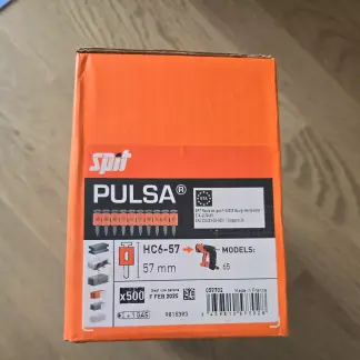 Spit 057702 HC6-57 P65/500 Pulsa Pins 57mm + 1 Fuel Cell (Pack of 500)