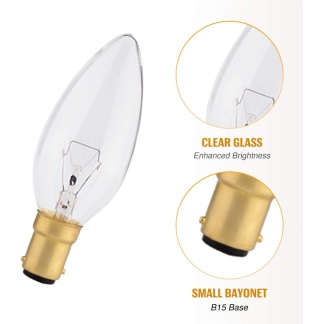 B15 Candle Bulb 2̣5̣Ẉ, SBC Dimmable Small Bayonet Light Bulbs Soft Warm White 2700K