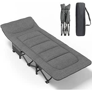 Camp Beds for Adults with Cushion and Pillow, Portable Travel Camping Cot for Sleeping, with Carry Bag Supports 450 lbs (Gray)
