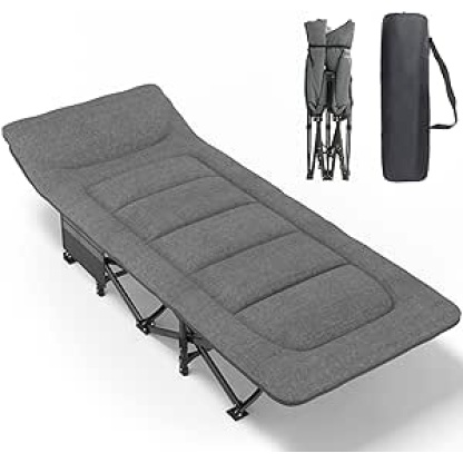 Camp Beds for Adults with Cushion and Pillow, Portable Travel Camping Cot for Sleeping, with Carry Bag Supports 450 lbs (Gray)