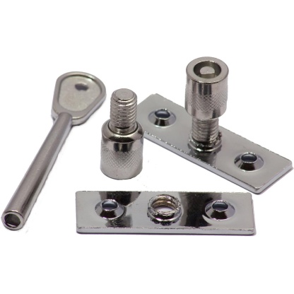 Vertical Sliding Sash Window Stop - 51 x 17mm - Pack of 2 with 1 Key - Zinc Plated